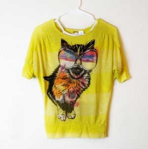 Crazy Cat Slouch Yellow Top